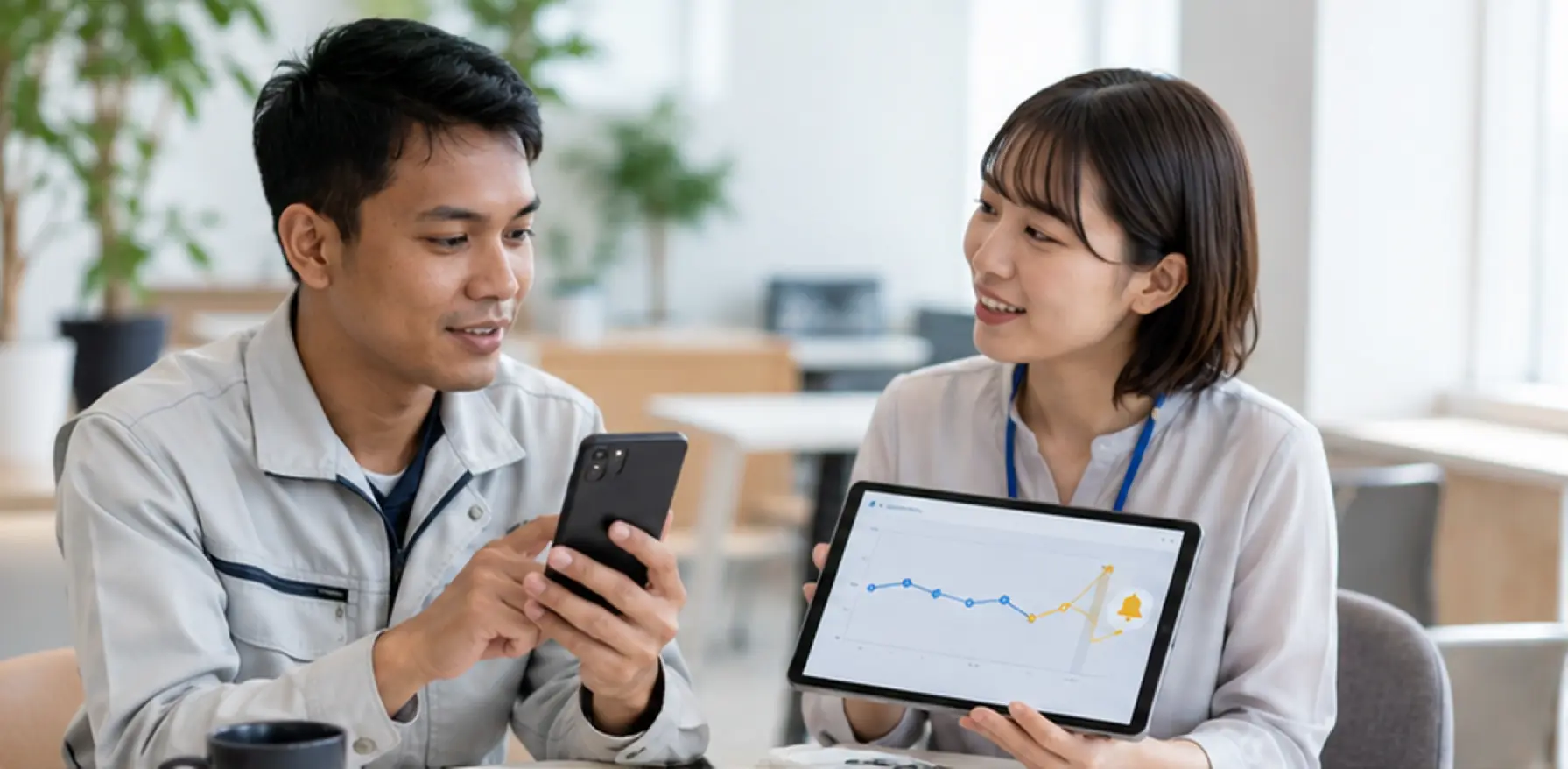 就労者の様子を確認しながら対話する、JPNAVIの定着支援のイメージ。